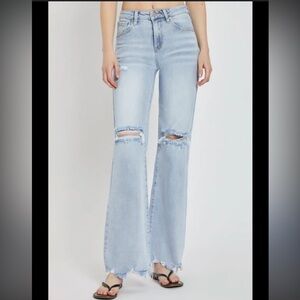 Risen Risen High Rise Distressed Wide Leg Jeans in Light Wash size 3 XL